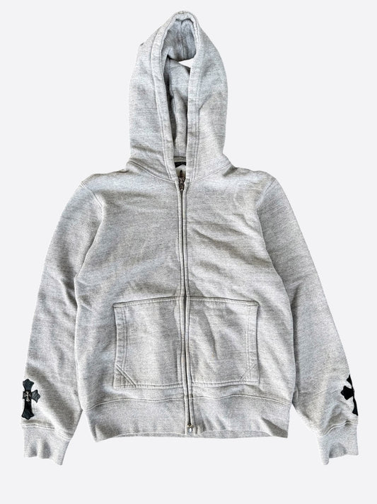 Chrome Hearts Grey & Black Cross Patch Zip Up Hoodie