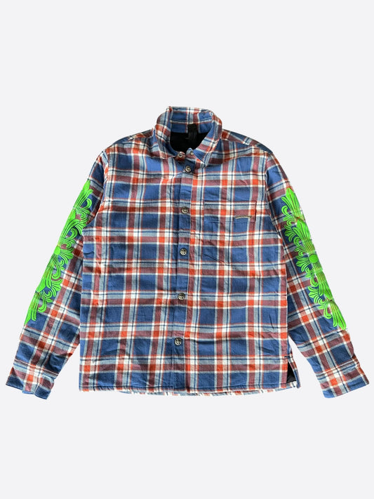 Chrome Hearts Blue & Green Floral Padded Flannel Jacket