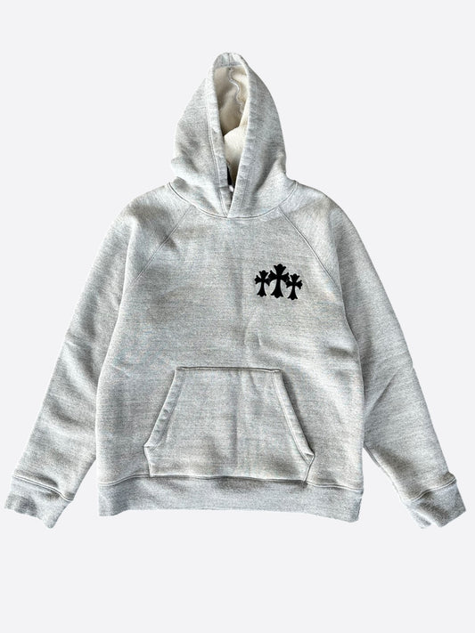 Chrome Hearts Grey & Black Triple Cross CH Logo Embroidered Hoodie