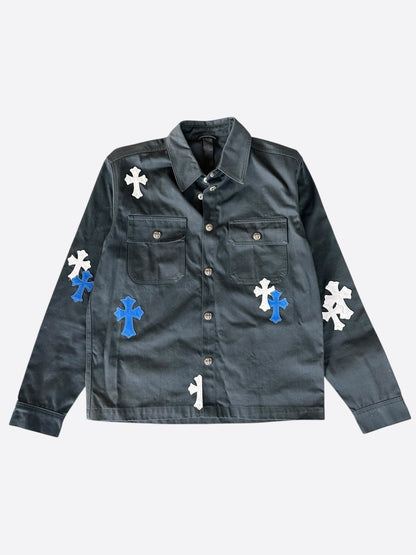 Chrome Hearts Black, White & Blue Cross Patch Work Dog Jacket