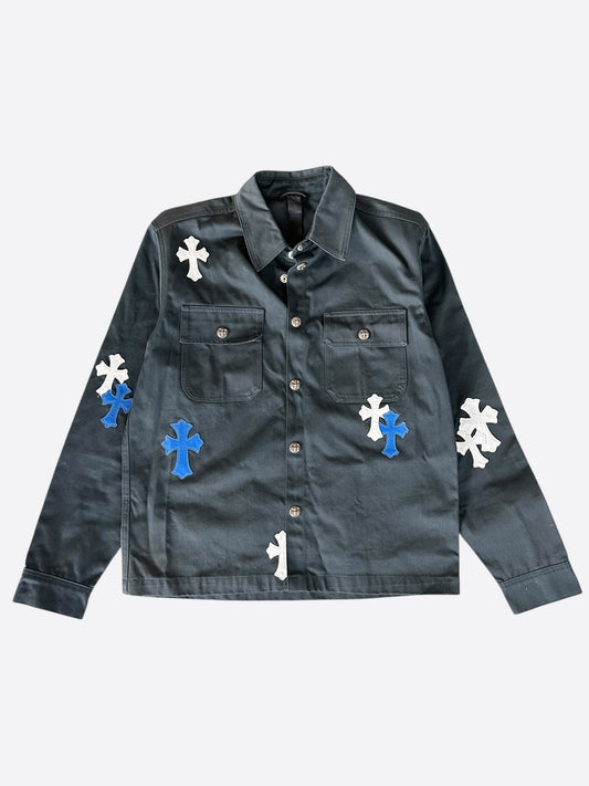 Chrome Hearts Black, White & Blue Cross Patch Work Dog Jacket