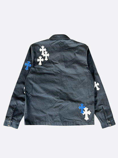 Chrome Hearts Black, White & Blue Cross Patch Work Dog Jacket