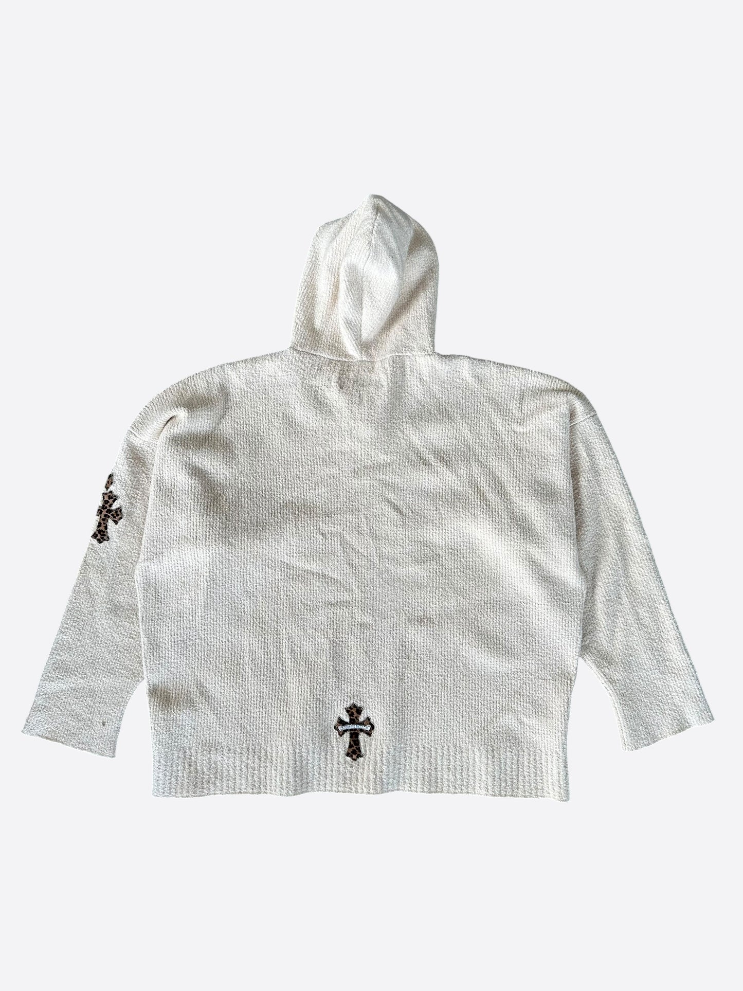 Chrome Hearts Beige & Cheetah Cross Patch Knitted Hoodie
