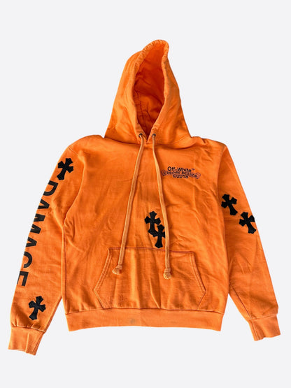Chrome Hearts Off-White Orange & Black Cross Patch Hoodie