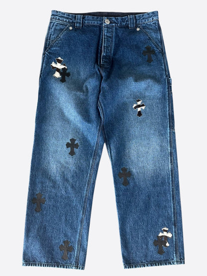 Chrome Hearts Blue, Zebra & Black Cross Patch Carpenter Jeans
