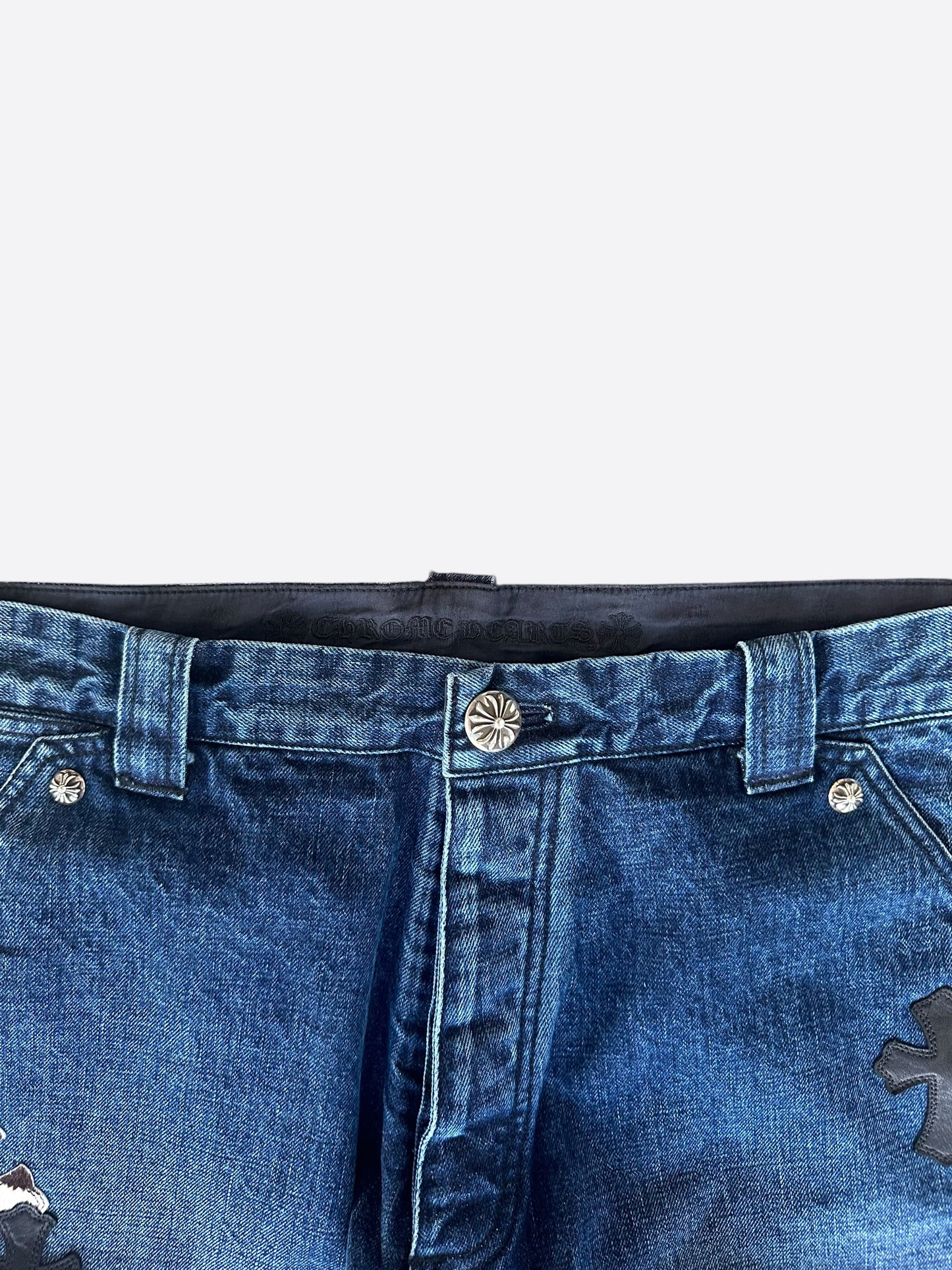 Chrome Hearts Blue, Zebra & Black Cross Patch Carpenter Jeans