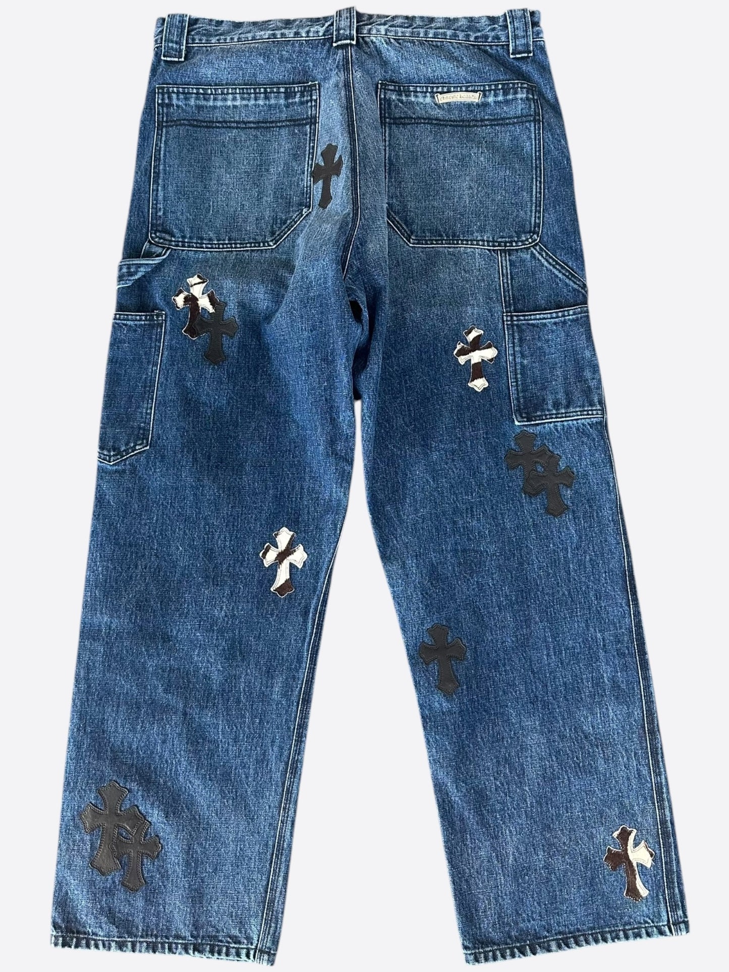 Chrome Hearts Blue, Zebra & Black Cross Patch Carpenter Jeans