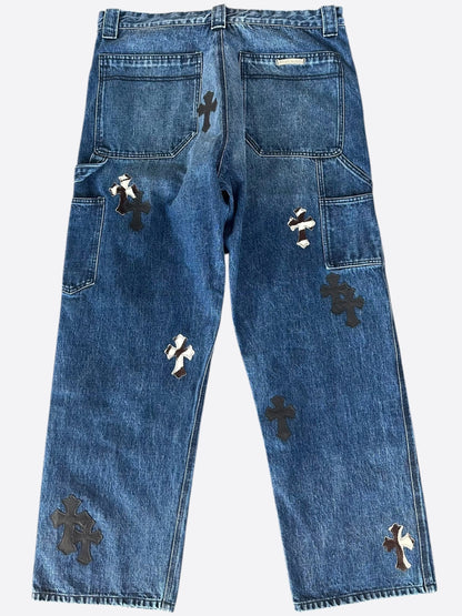 Chrome Hearts Blue, Zebra & Black Cross Patch Carpenter Jeans