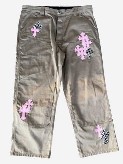 Chrome Hearts Tan, Pink & Checkered Cross Patch Carpenter Pants