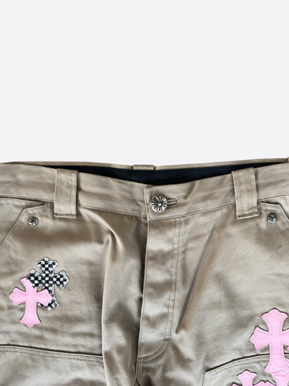 Chrome Hearts Tan, Pink & Checkered Cross Patch Carpenter Pants