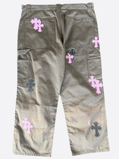 Chrome Hearts Tan, Pink & Checkered Cross Patch Carpenter Pants