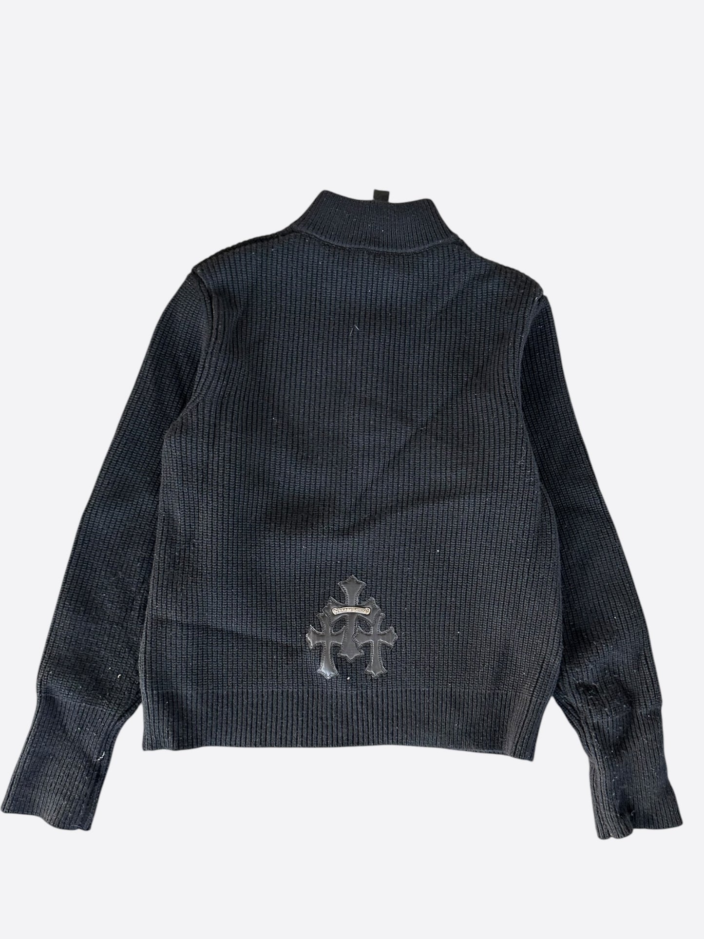 Chrome Hearts Black Triple Cross Patch Cashmere Quarter Zip Sweater
