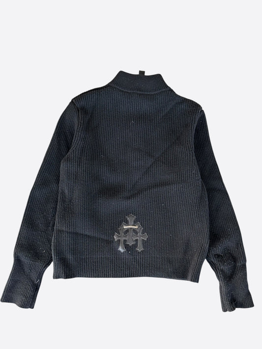 Chrome Hearts Black Triple Cross Patch Cashmere Quarter Zip Sweater