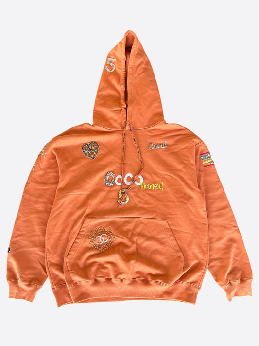 Chanel Pharrell Orange Embroidered Graphics Hoodie