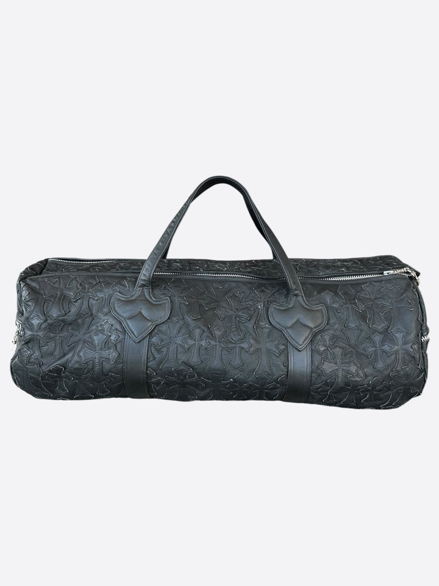 Chrome Hearts Black Leather 2XL Cross Patch Duffel Bag