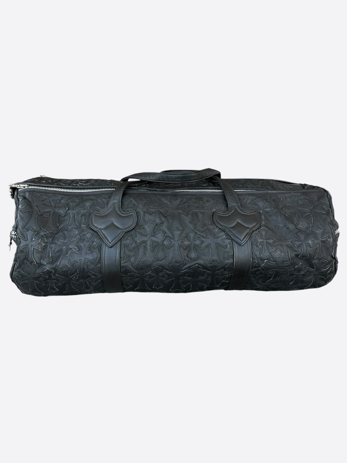 Chrome Hearts Black Leather 2XL Cross Patch Duffel Bag