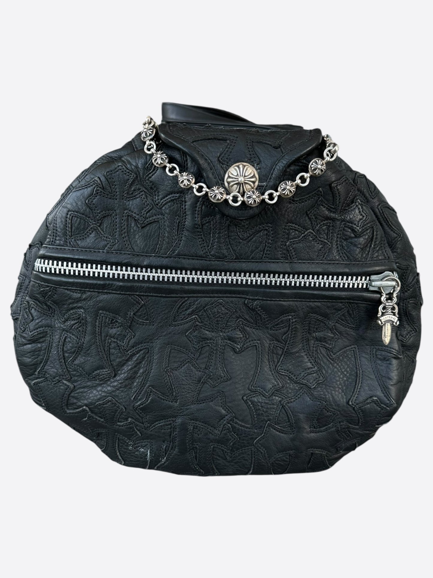 Chrome Hearts Black Leather 2XL Cross Patch Duffel Bag