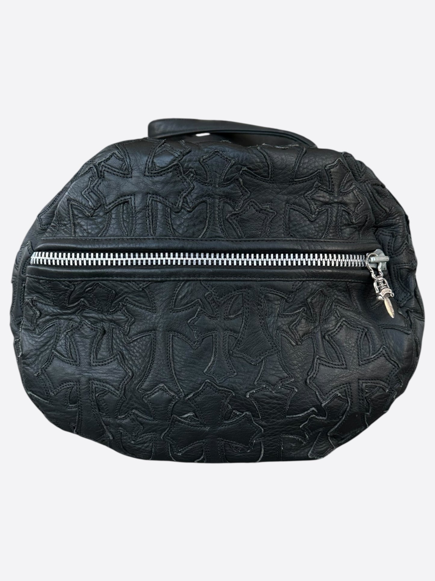 Chrome Hearts Black Leather 2XL Cross Patch Duffel Bag