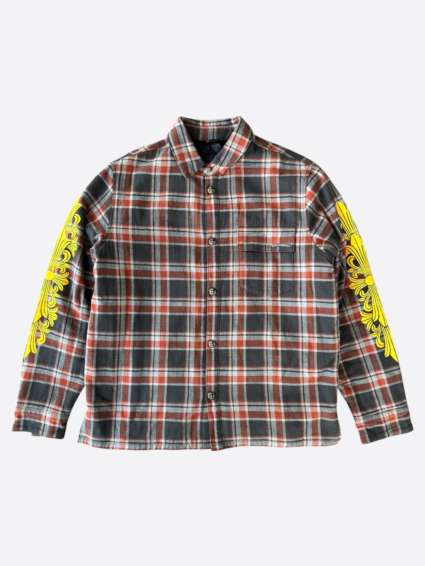 Chrome Hearts Grey & Yellow Floral Padded Flannel Jacket