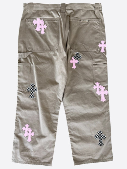 Chrome Hearts Tan, Pink & Checkered Cross Patch Carpenter Pants
