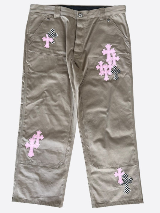 Chrome Hearts Tan, Pink & Checkered Cross Patch Carpenter Pants