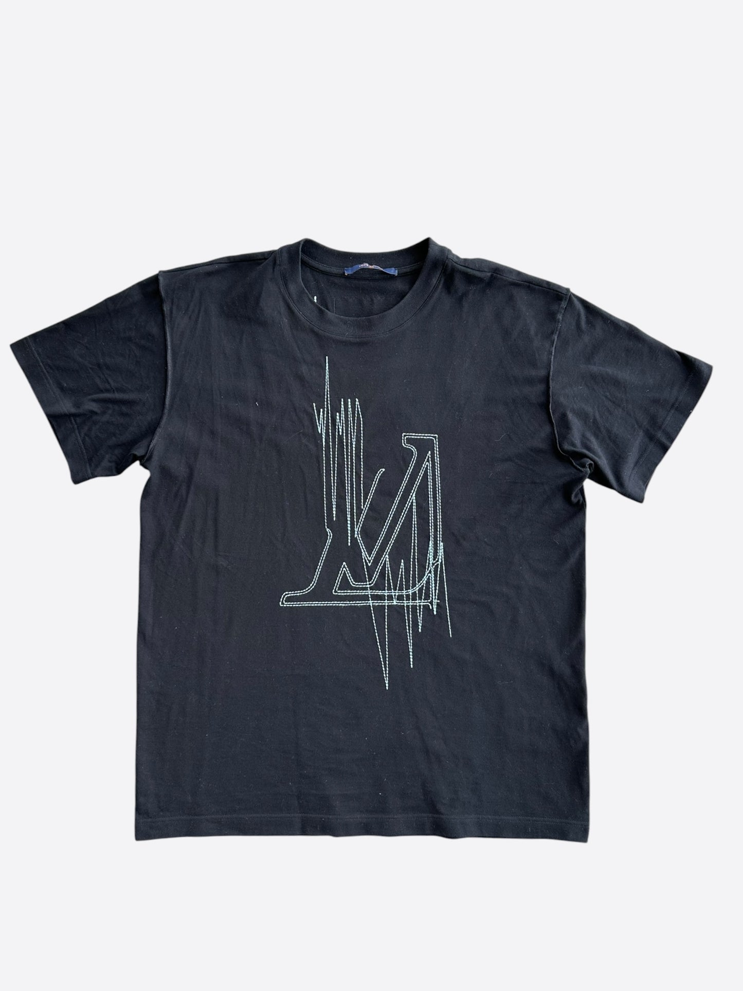 Louis Vuitton Black & White Frequency Logo Embroidered T-Shirt