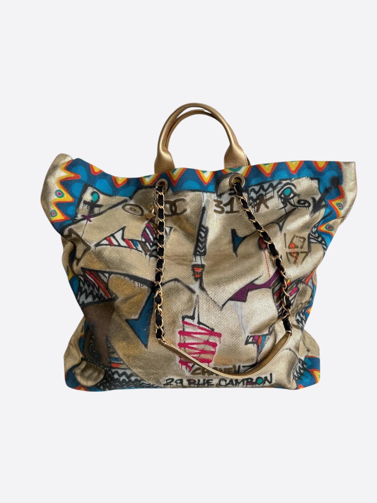 Chanel Gold & Multicolor Graffiti Print Tote Bag