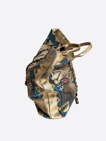 Chanel Gold & Multicolor Graffiti Print Tote Bag