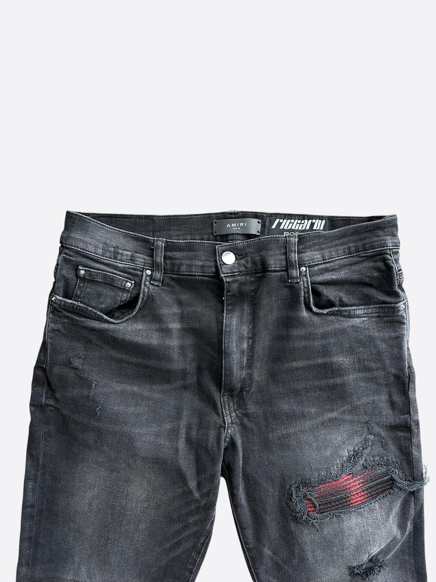 Amiri Faded Black & Red Plaid Patch MX1 Jeans