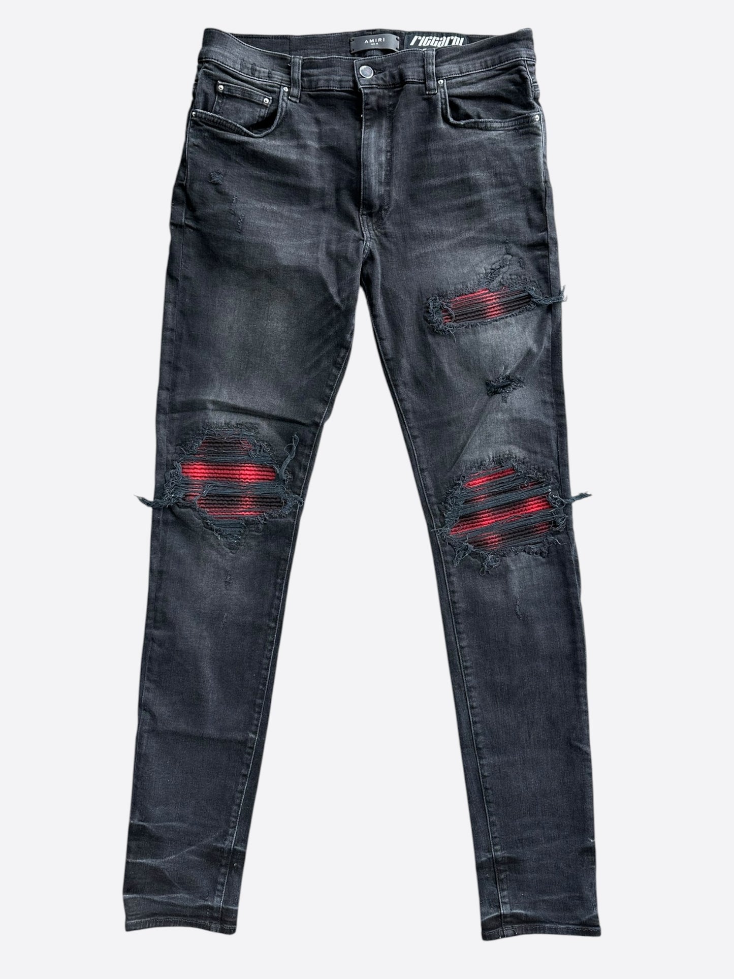 Amiri Faded Black & Red Plaid Patch MX1 Jeans