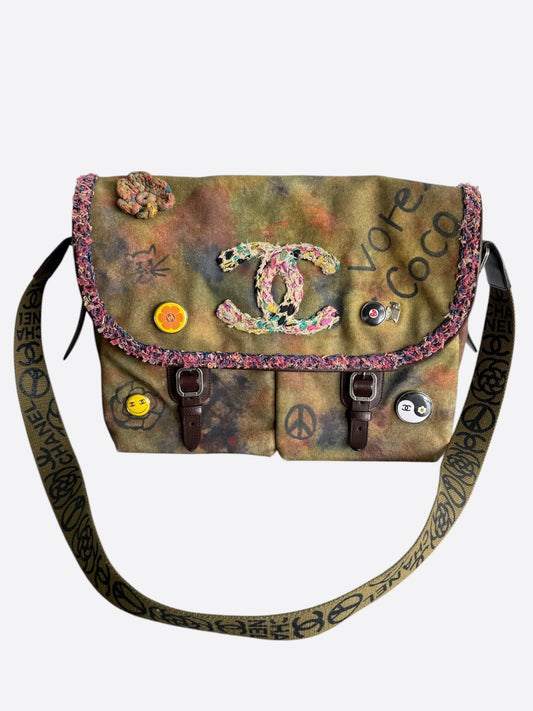 Chanel Khaki Green Graffiti On The Pavements Messenger Bag