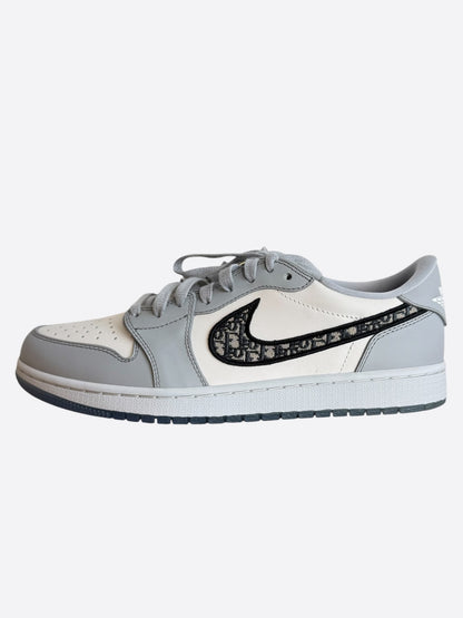 Dior Air Jordan Grey & White Oblique Low Top Sneakers