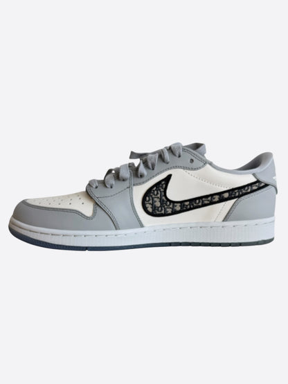 Dior Air Jordan Grey & White Oblique Low Top Sneakers