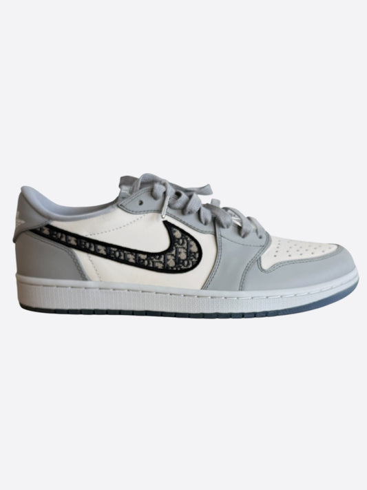 Dior Air Jordan Grey & White Oblique Low Top Sneakers