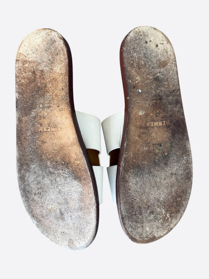 Hermes White & Brown Izmir Sandals