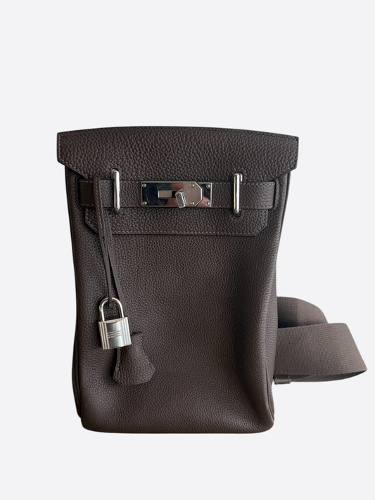 Hermes Brown Togo & Palladium Hardware HAC A Dos Crossbody Backpack
