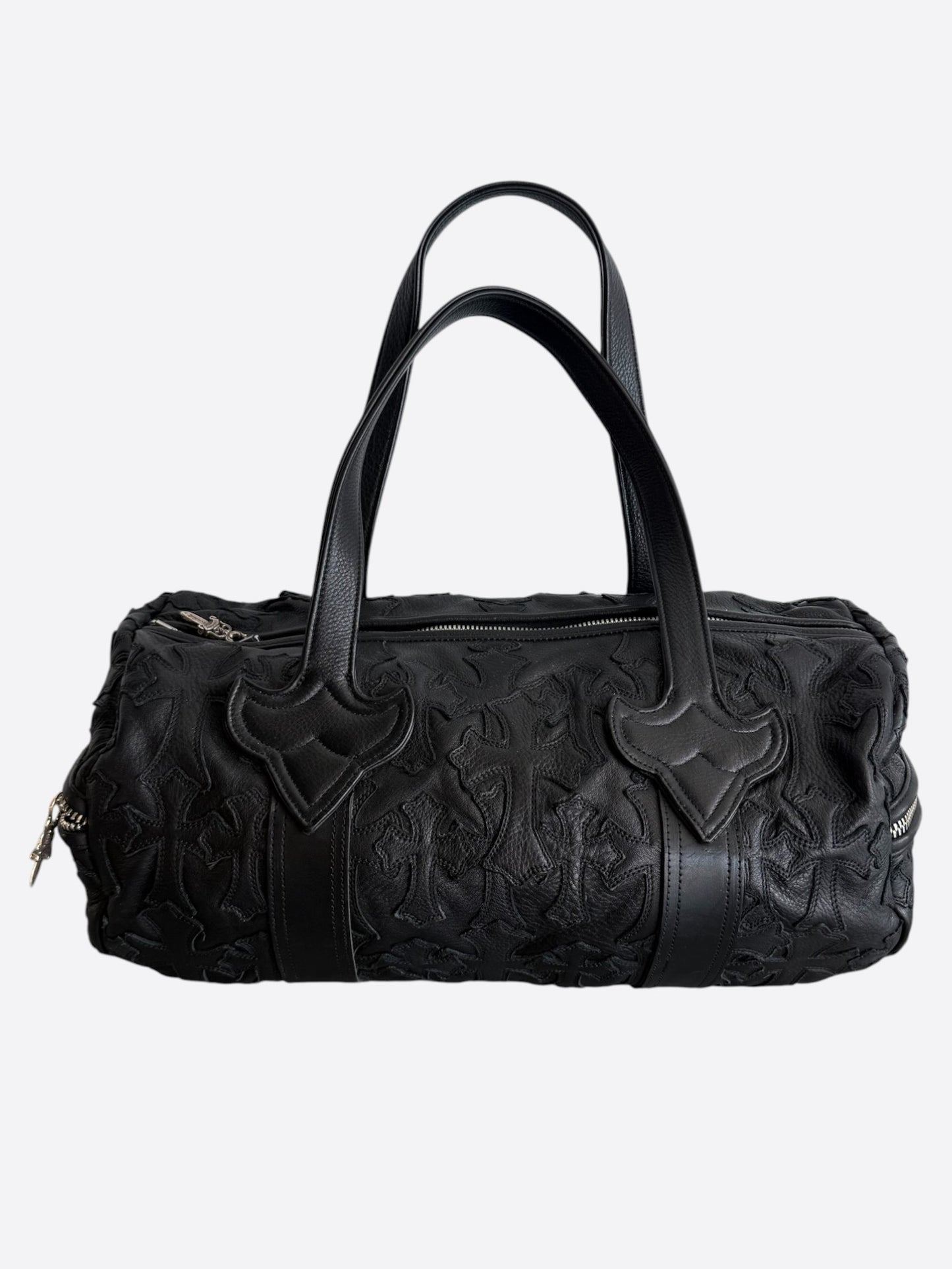 Chrome Hearts Black Leather Cross Patch Duffel Bag