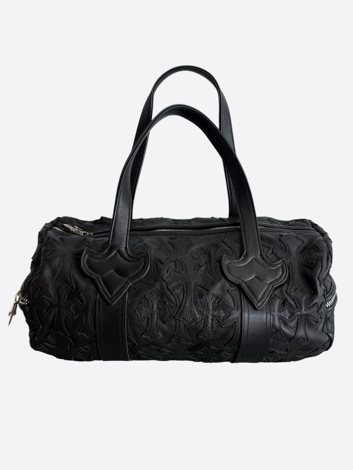 Chrome Hearts Black Leather Cross Patch Duffel Bag