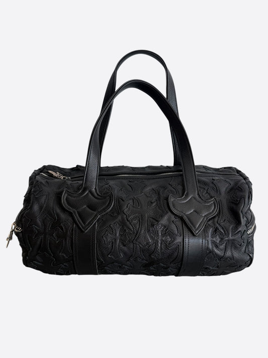 Chrome Hearts Black Leather Cross Patch Duffel Bag