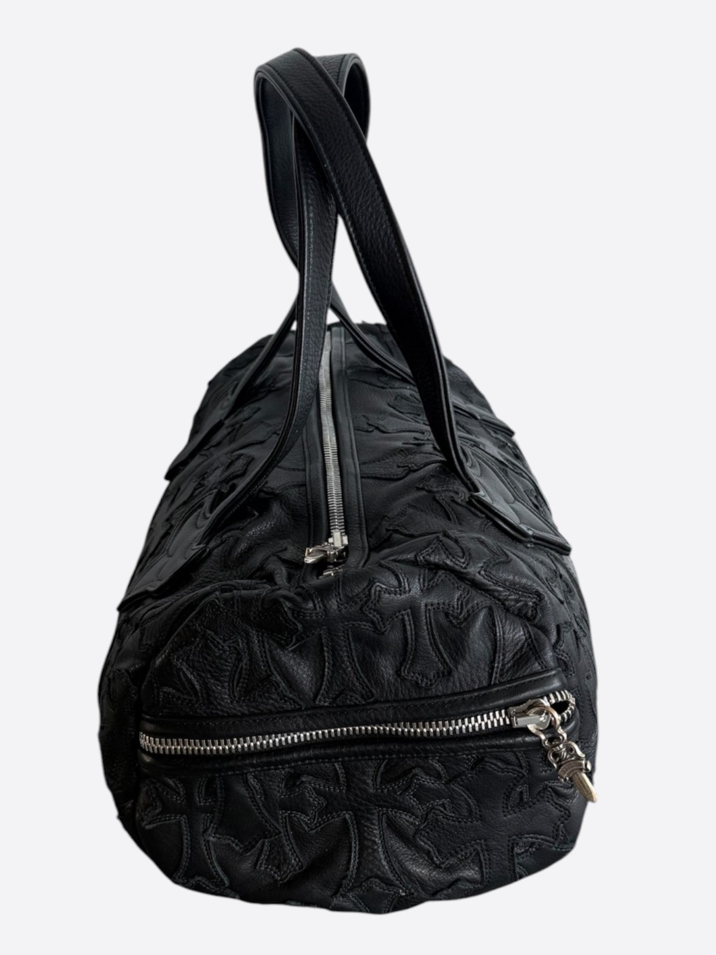 Chrome Hearts Black Leather Cross Patch Duffel Bag