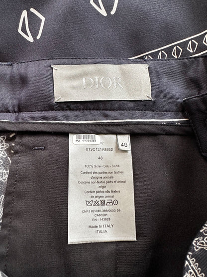 Dior Navy & White Diamond Bandana Print Silk Shorts