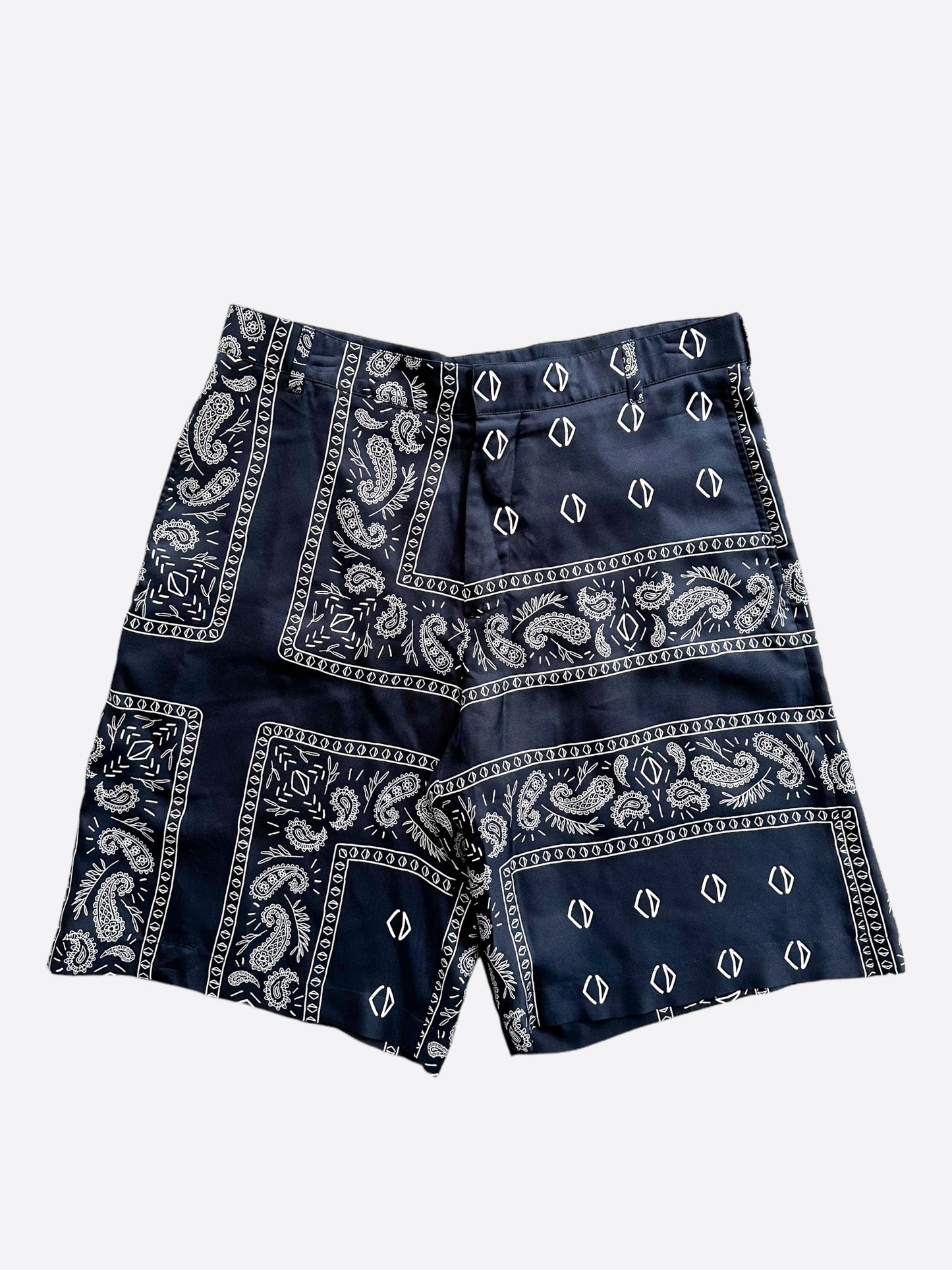 Dior Navy & White Diamond Bandana Print Silk Shorts