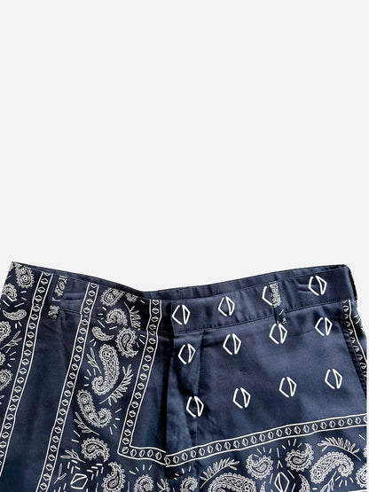 Dior Navy & White Diamond Bandana Print Silk Shorts