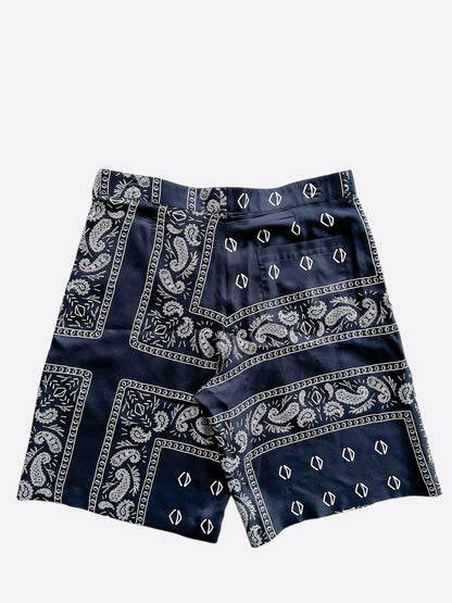 Dior Navy & White Diamond Bandana Print Silk Shorts