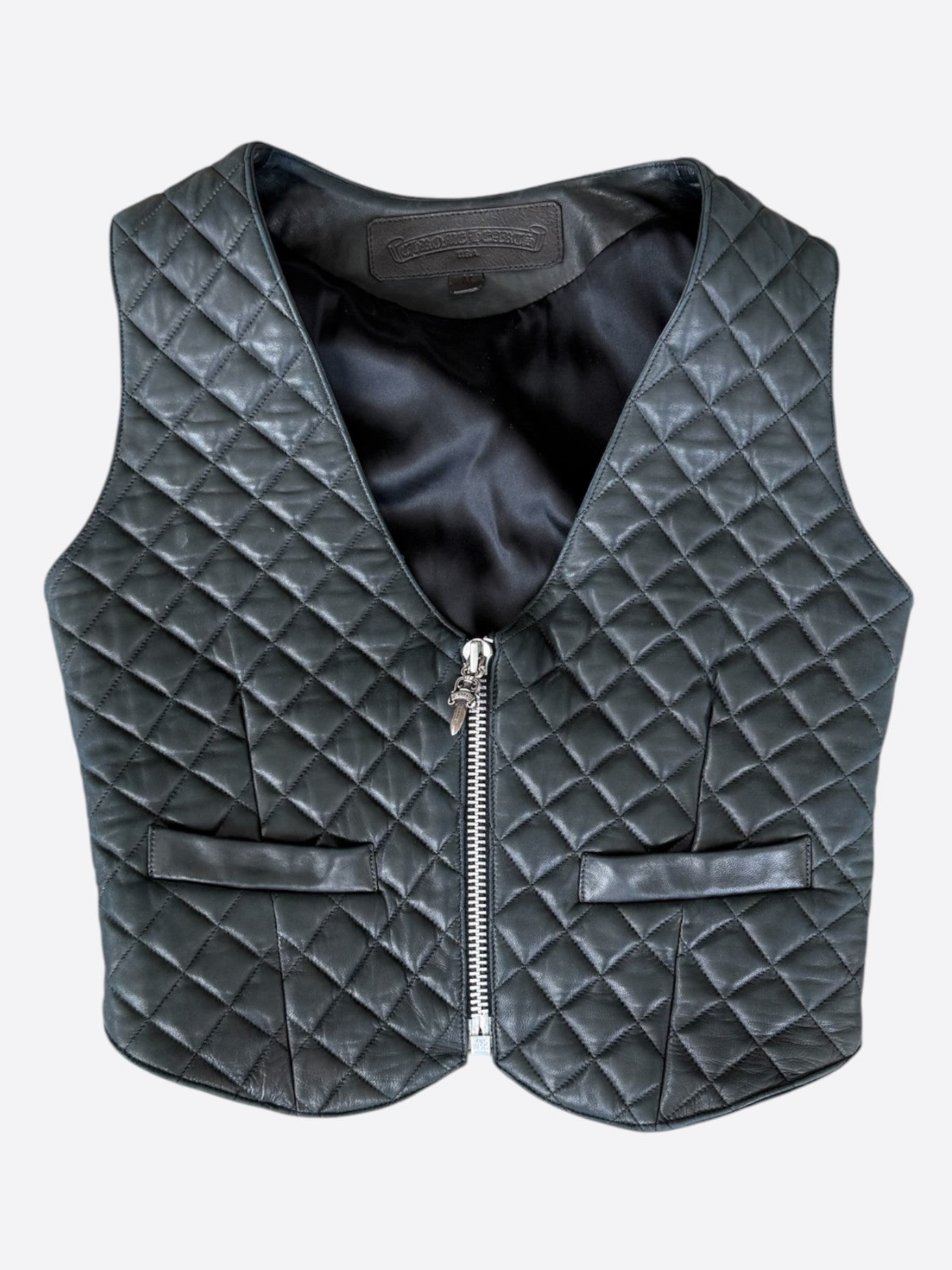 Chrome Hearts Black Quilted Leather Vest