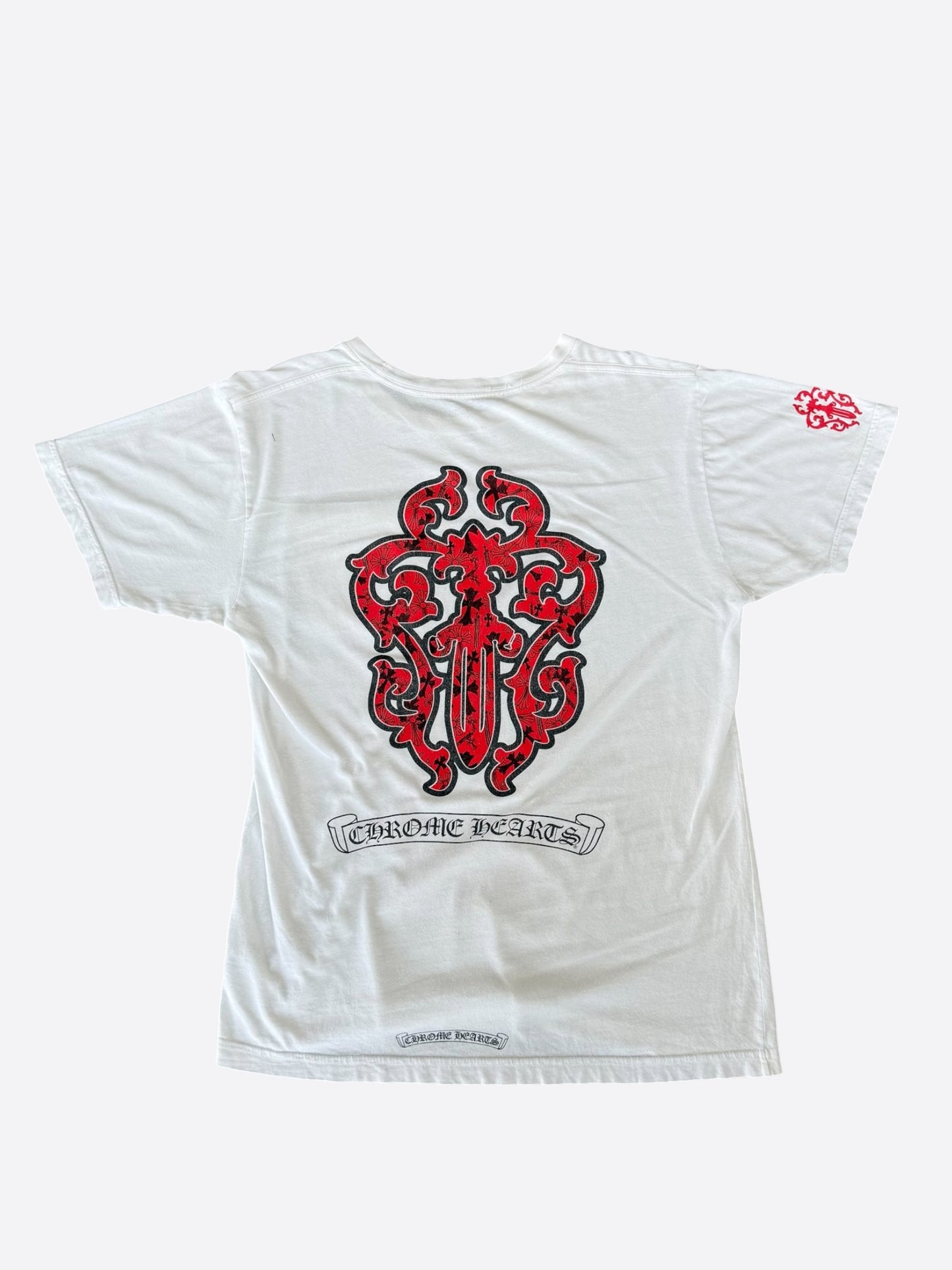 Chrome Hearts White & Red Dagger Logo T-Shirt