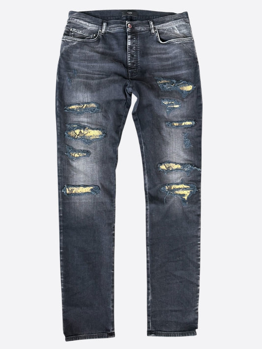 Amiri Aged Black & Python Patch Thrasher Jeans