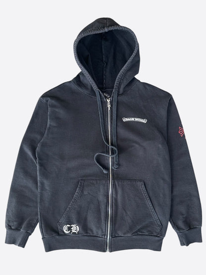 Chrome Hearts Black, White & Red Scroll Logo Zip Up Hoodie