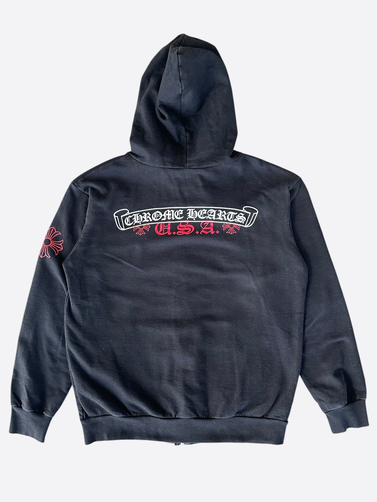 Chrome Hearts Black & Red Cemetery Horseshoe Logo Zip Up Hoodie