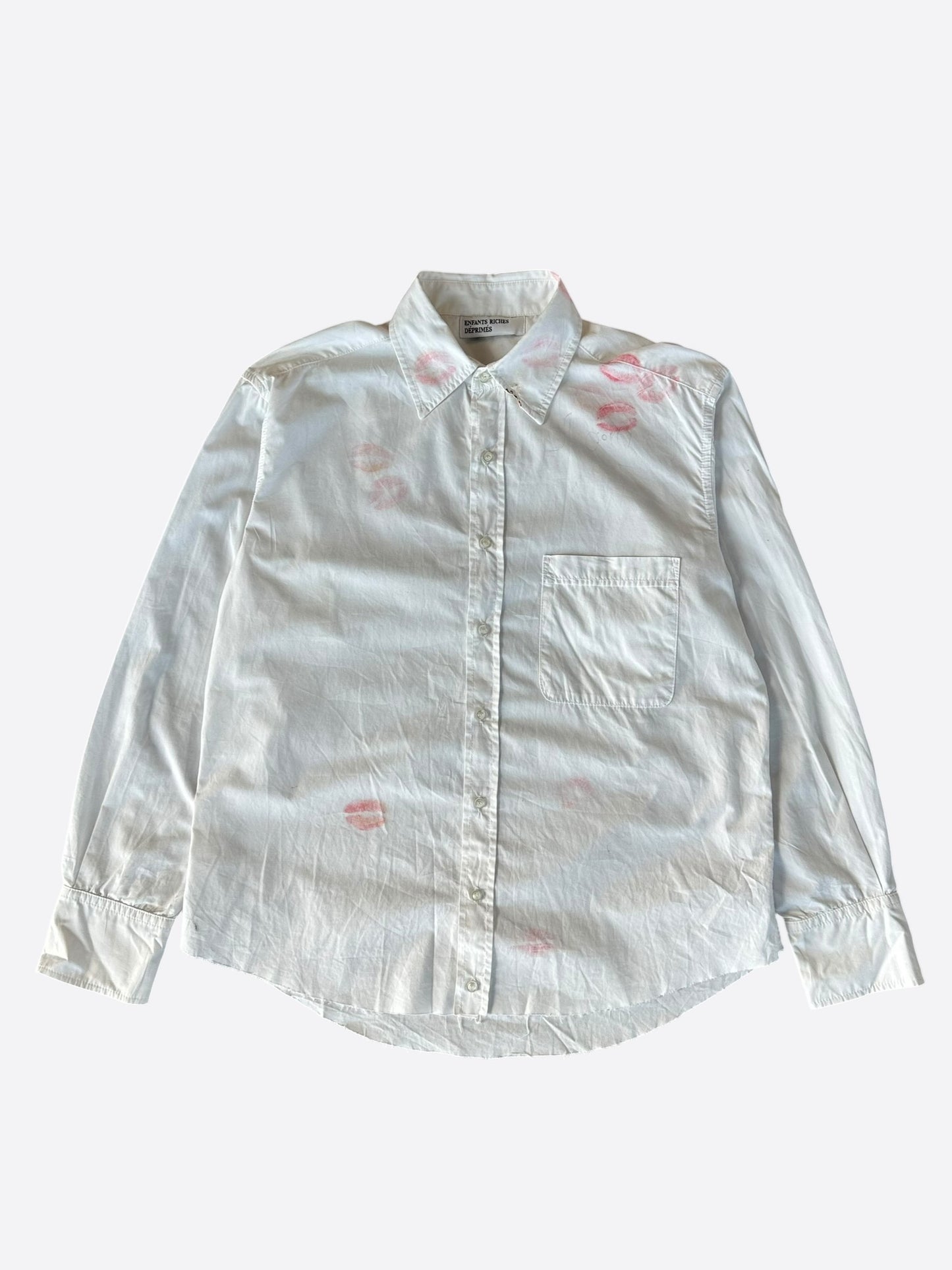 Enfants Riches Deprimes White & Red Kiss Distressed Button Up Shirt